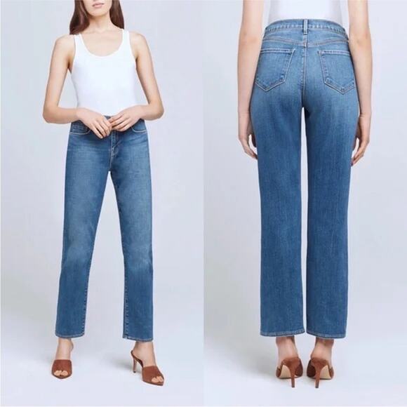 NEW L’AGENCE REVOLVE Shane Mid Rise Blue Wash Slouchy Straight Leg Denim Jean 25 - Picture 1 of 13